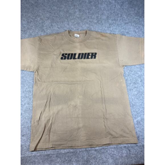 VINTAGE 90s Soldier Movie Shirt Mens XL Brown Graphic Murina USA Short Sleeve - Picture 1 of 10